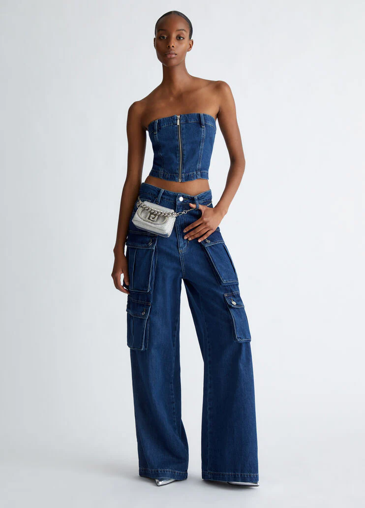 Stretch cotton cargo jeans