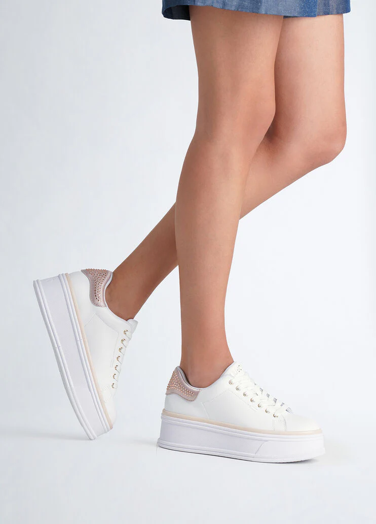 Leather sneakers with rhinestones