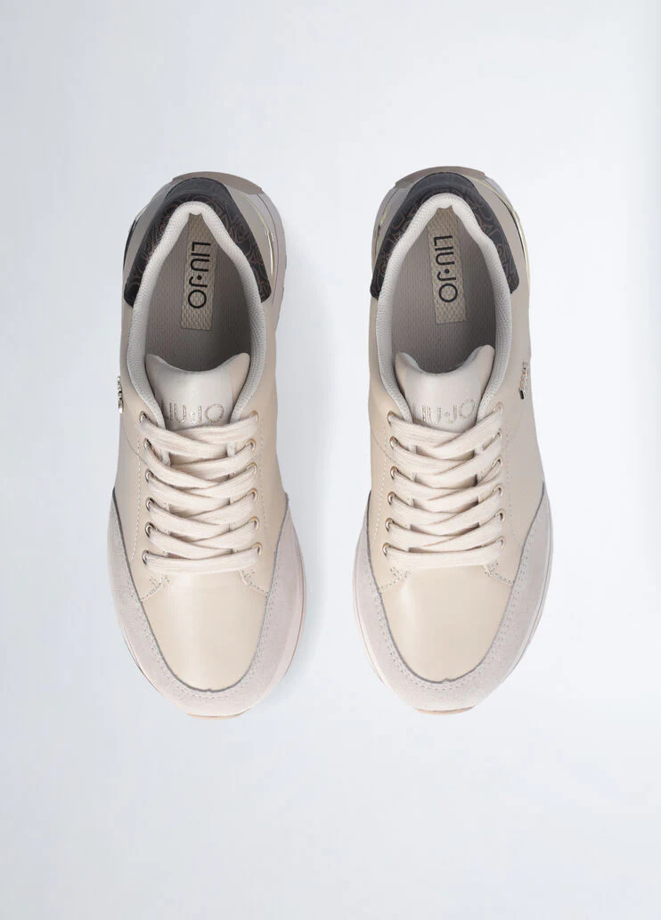 Beige leather platform sneakers