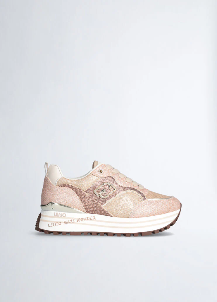 Platform sneakers with glitter and sequins