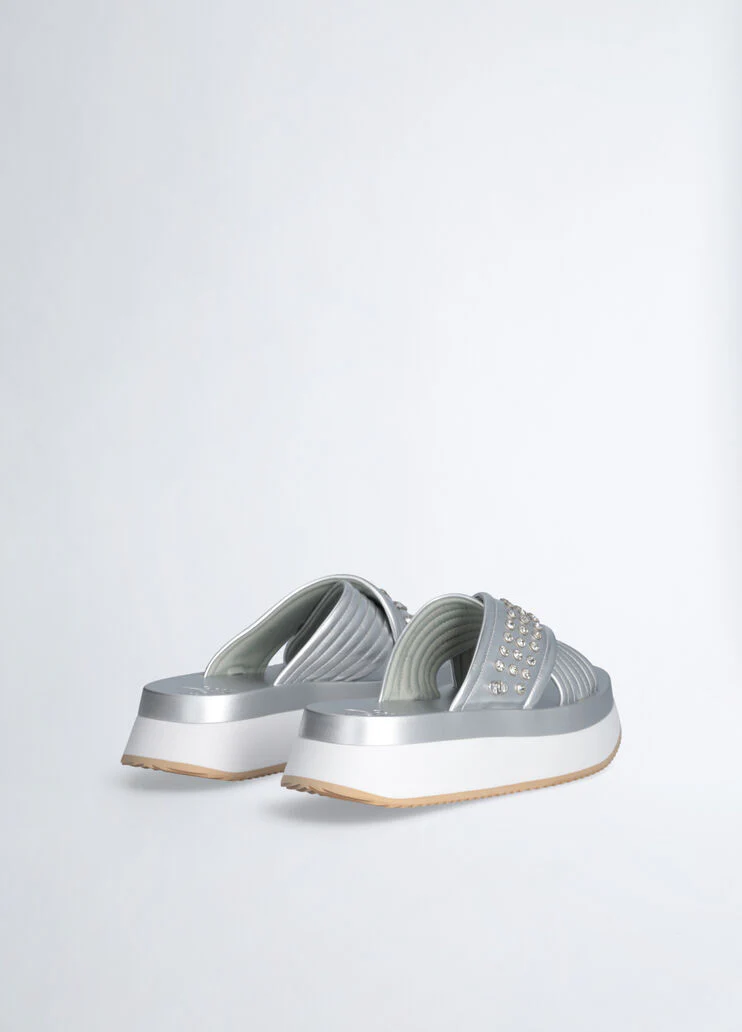 Platform sandals with bejewelled studs