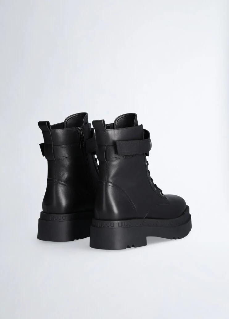 Leather platform combat boots