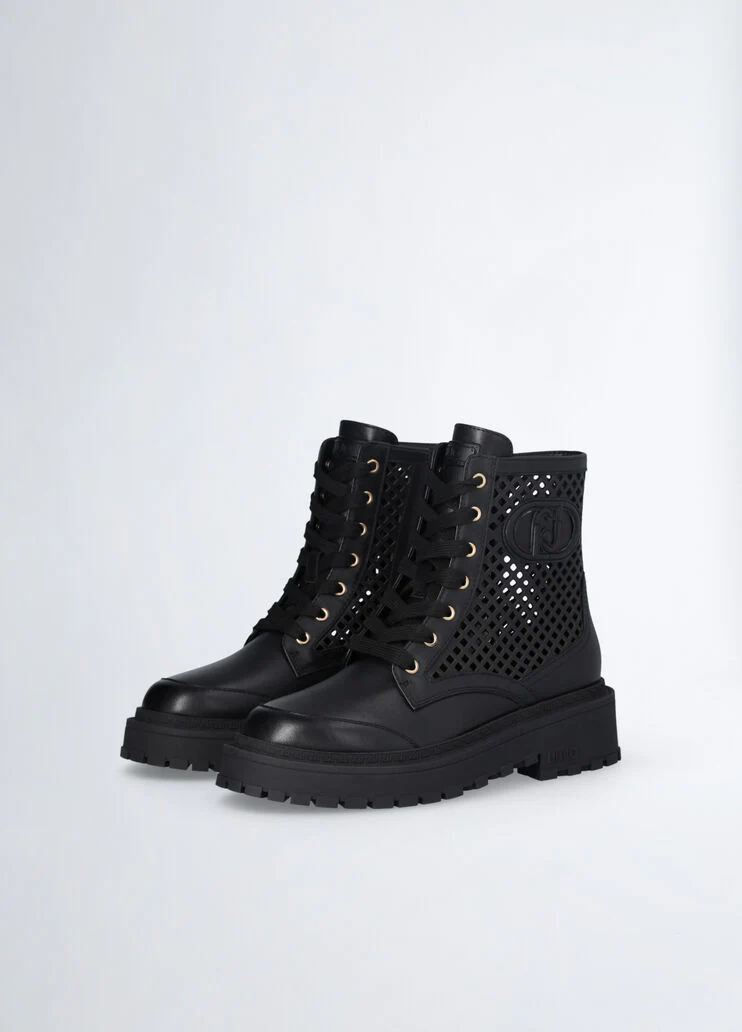 Perforated leather combat boots