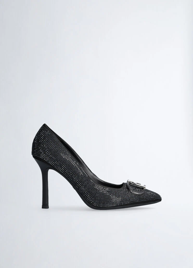 Black court shoes with all-over rhinestones