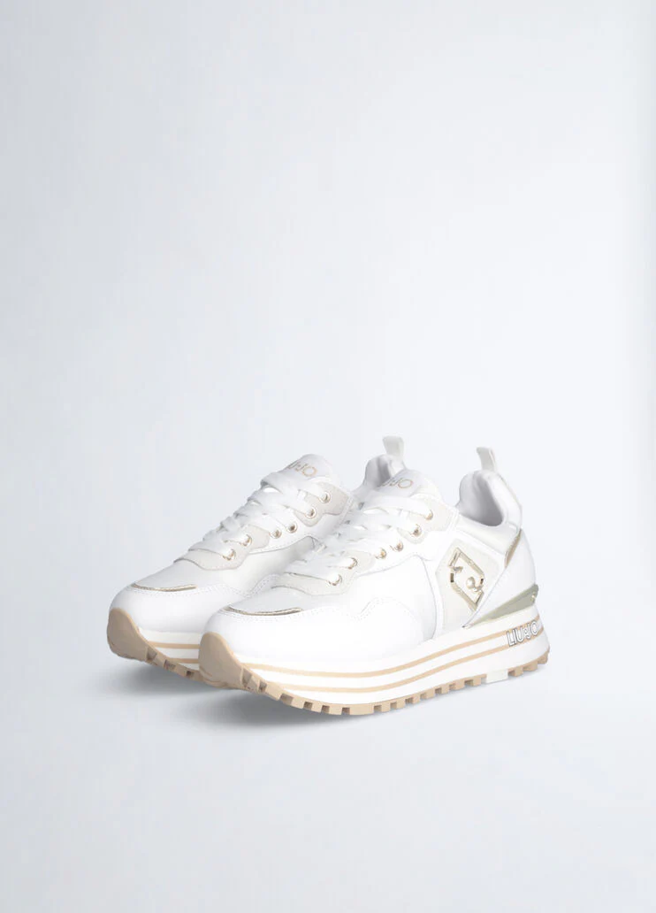 Leather and nylon platform sneakers