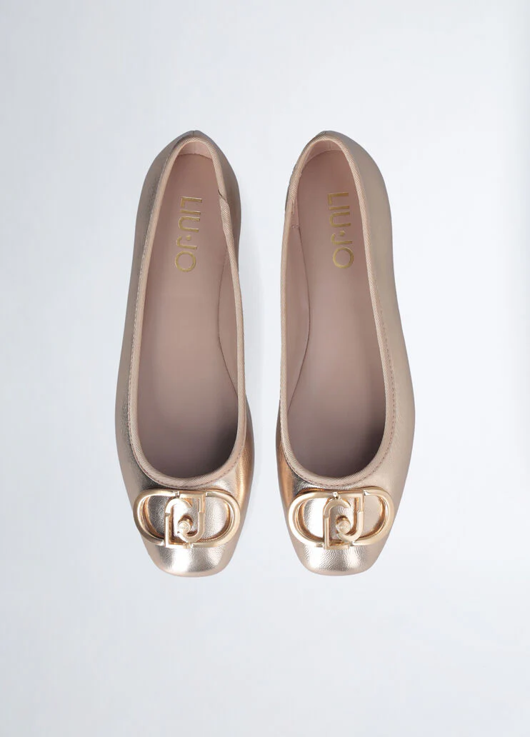 Metallic-effect leather ballet flats