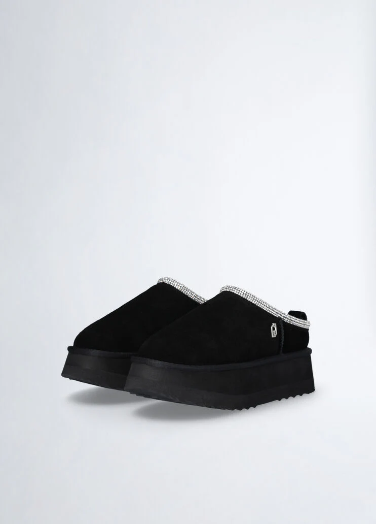 Black suede platform mules