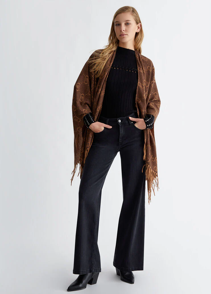 Poncho with jacquard monogram logo