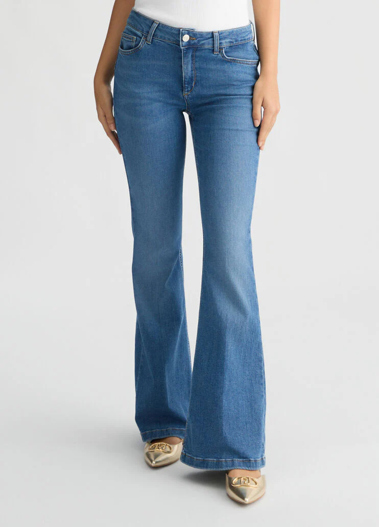 Blue bell-bottom jeans