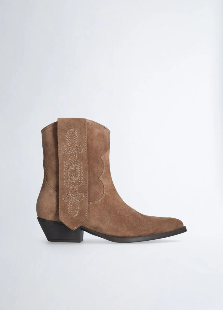 Suede cowboy ankle boots