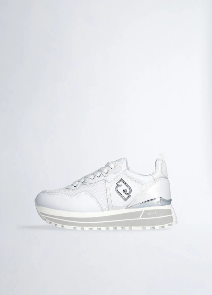 Leather and mesh platform sneakers