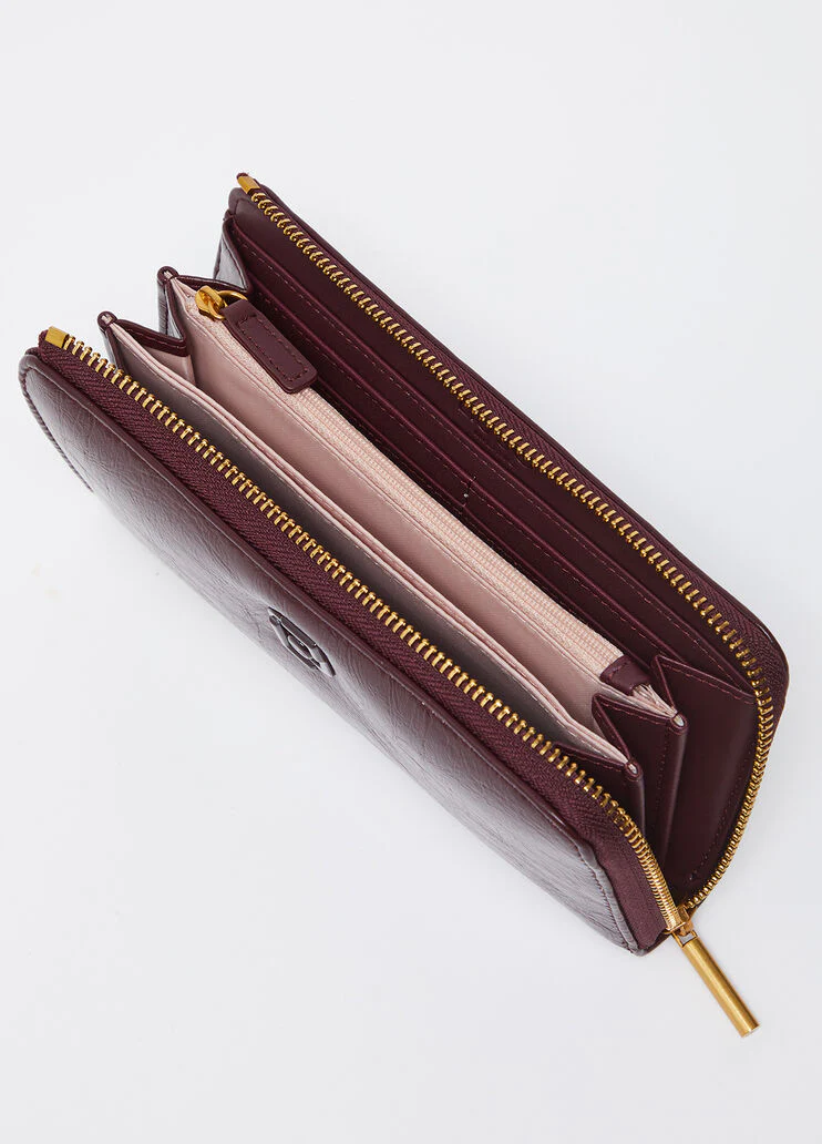 Large glossy zip-around wallet
