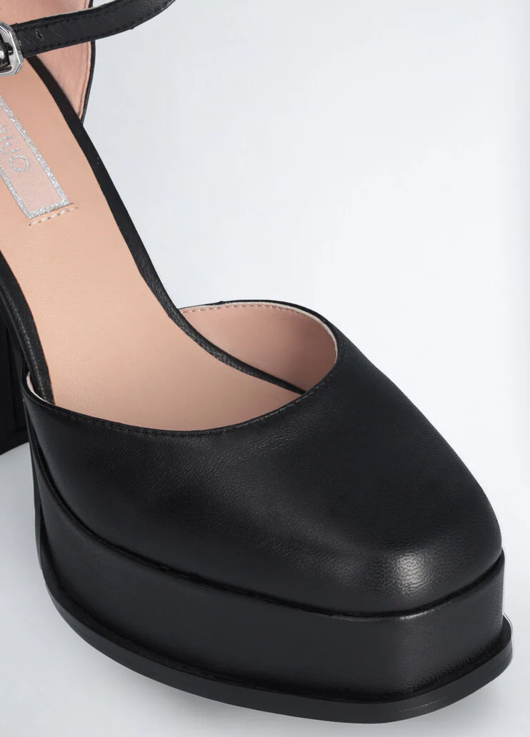 Black leather court shoes