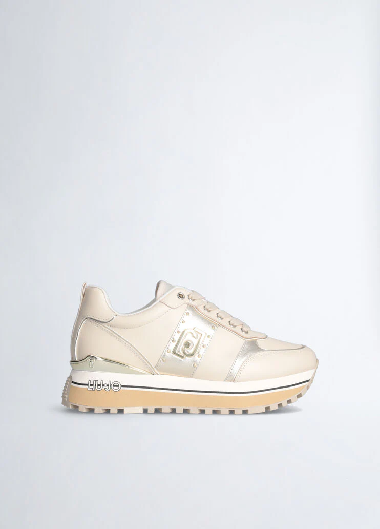 Beige leather platform sneakers