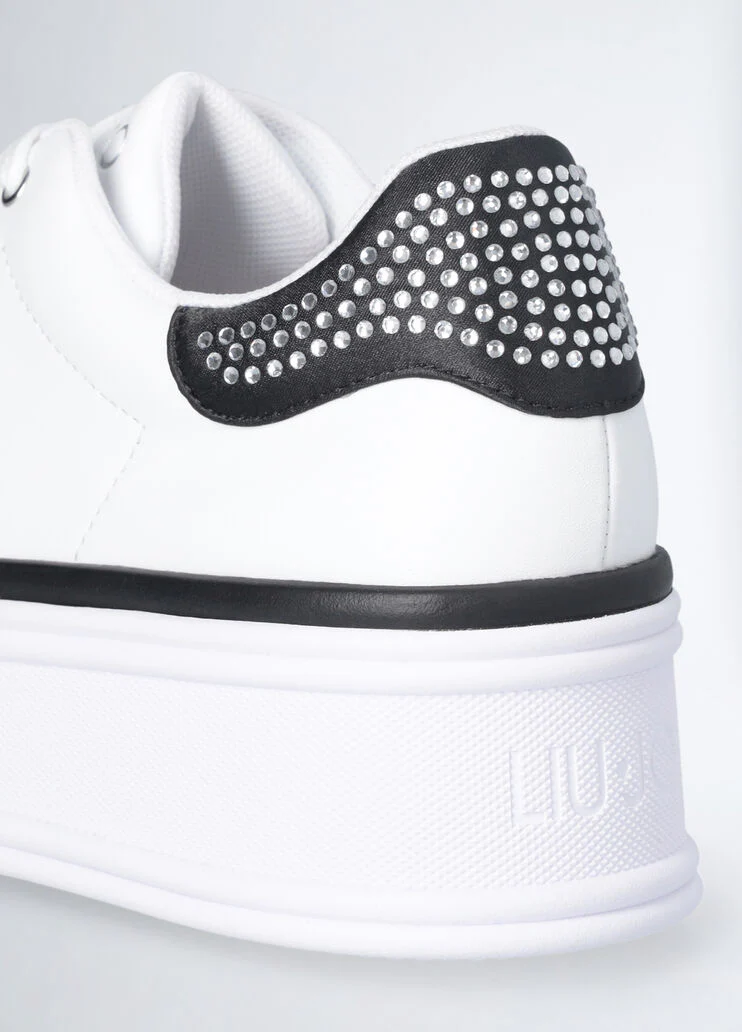Leather sneakers with rhinestones