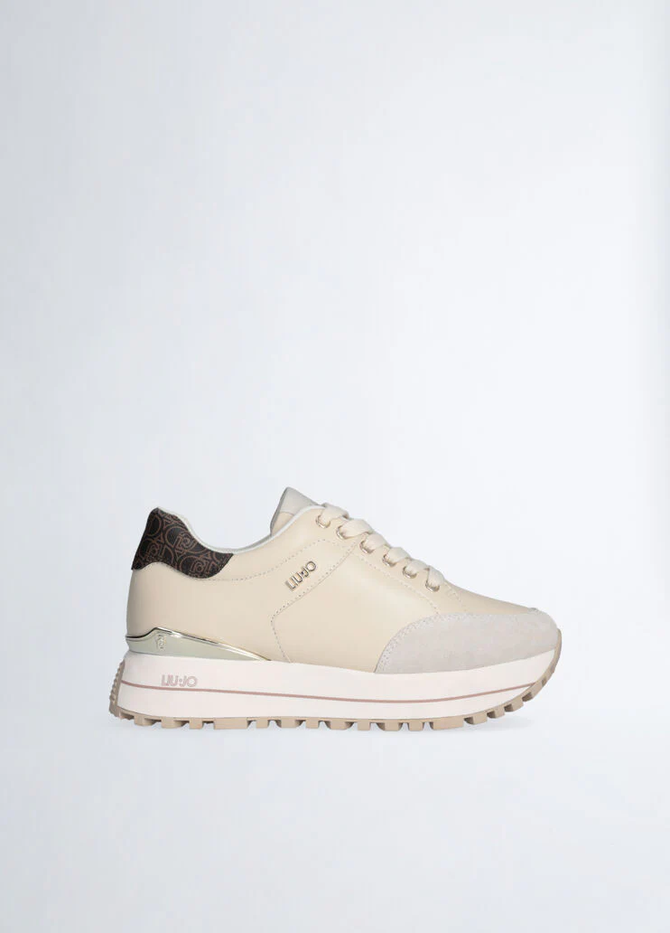 Beige leather platform sneakers
