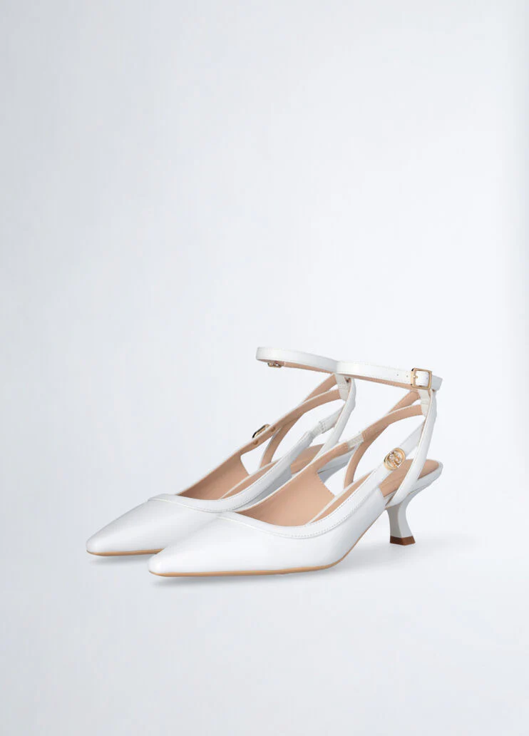 White slingbacks with low heel