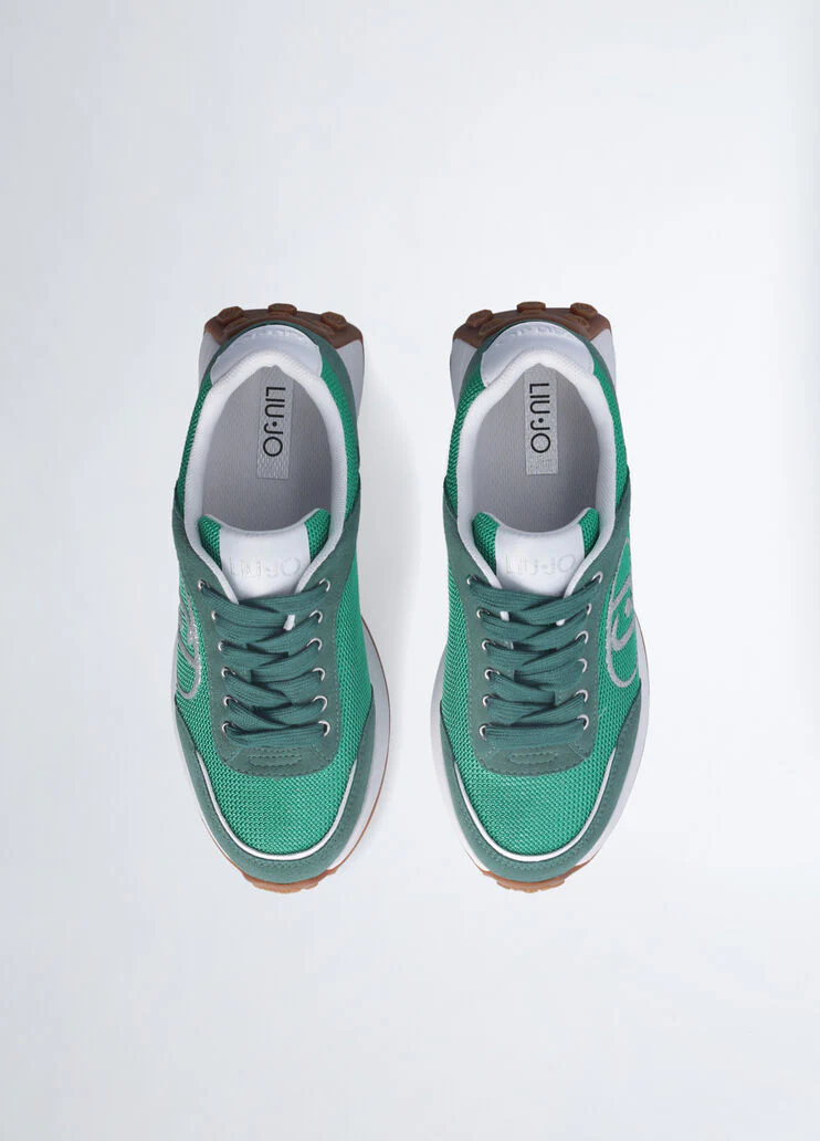 Suede and brighty mesh running shoes