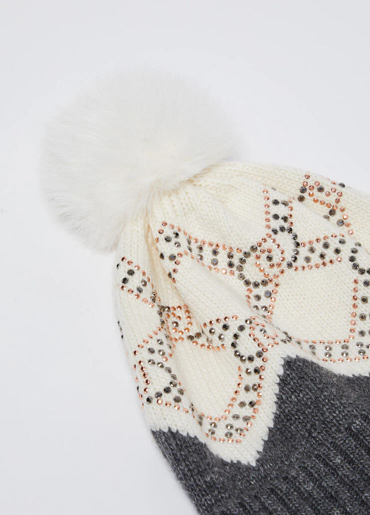Wool-blend hat with pom-poms