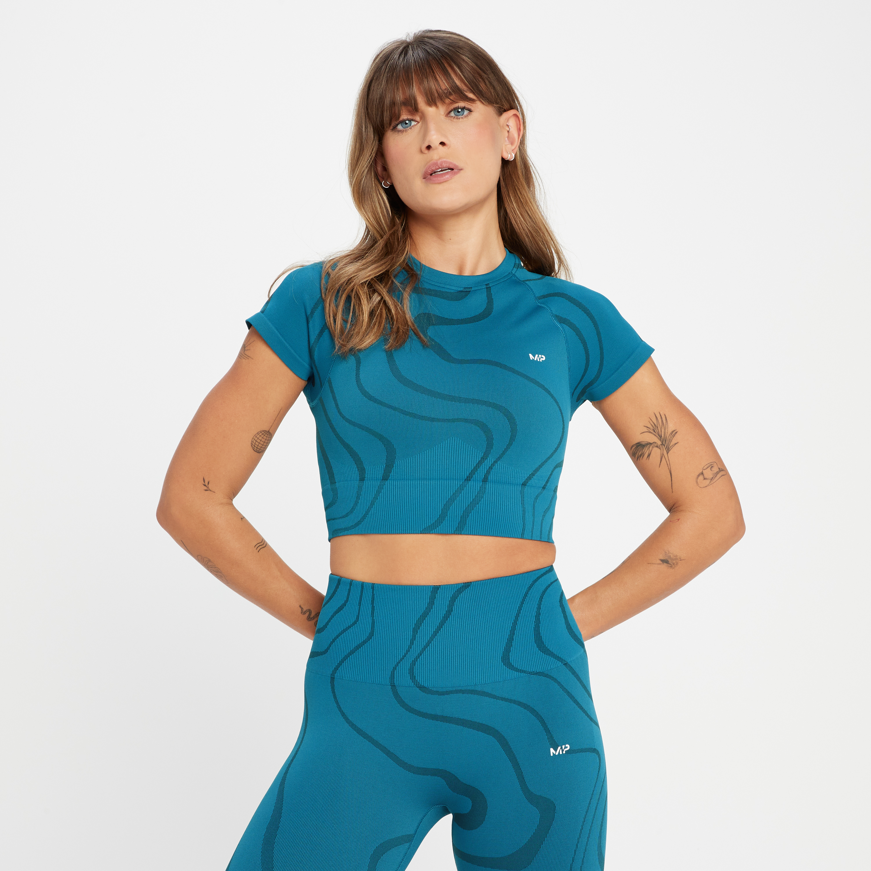 MP Women's Tempo Wave Seamless Crop Top - Teal Blue