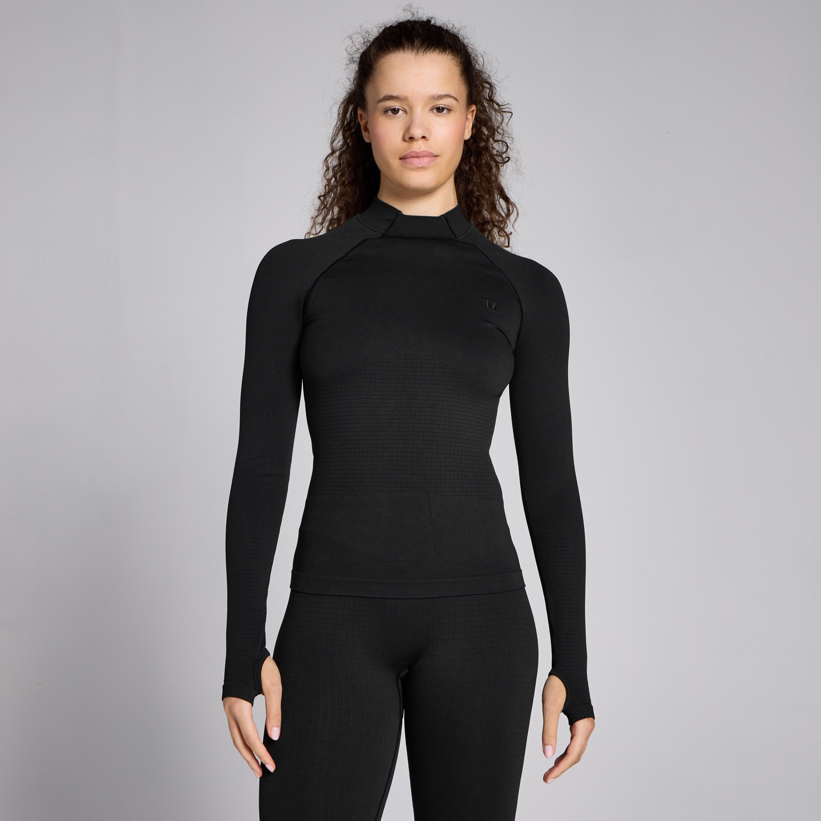 MP Women's Lifestyle Waffle Seamless Long Sleeve Top - Black