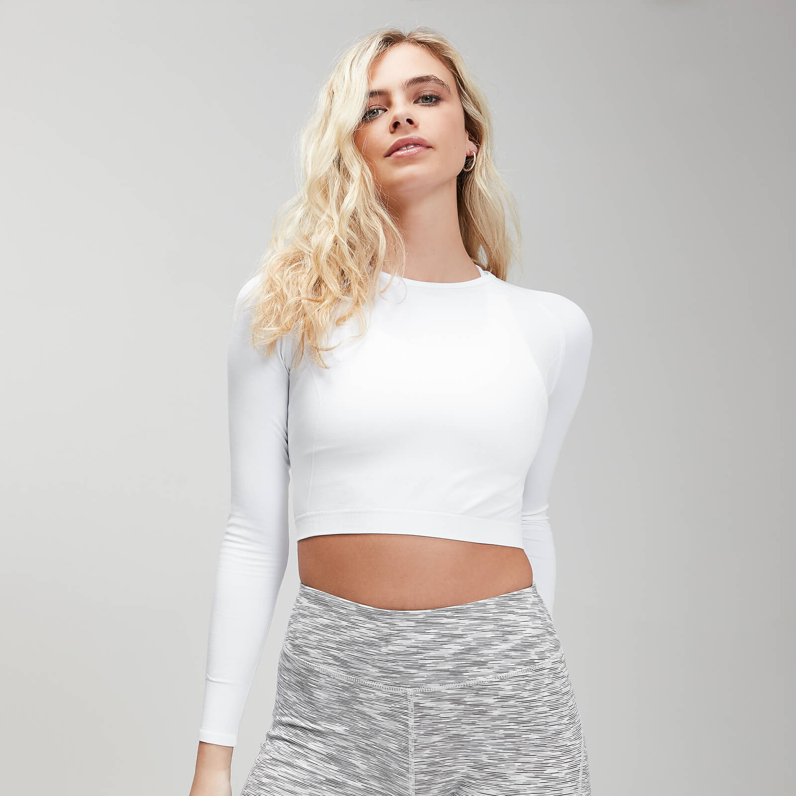 MP Women's Shape Seamless Ultra Long Sleeve Crop Top - White