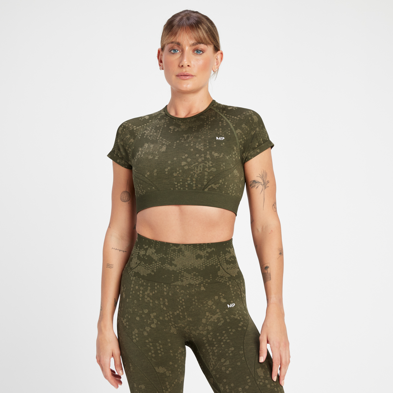 MP Women's Adapt Seamless Pattern Crop Top - Olive Green
