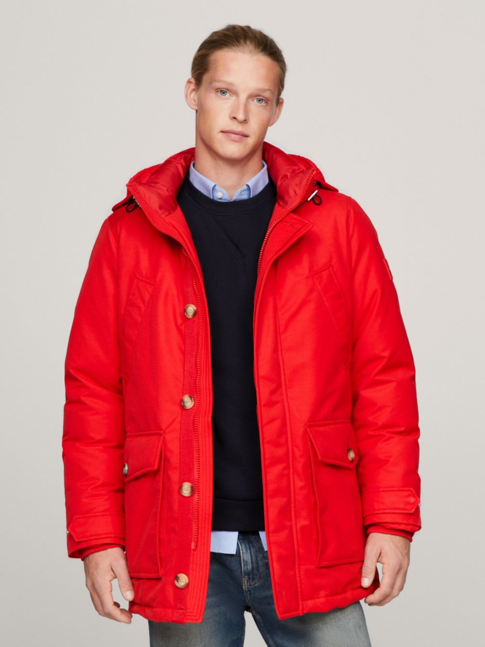 Hooded Recycled Down Parka - Fireworks