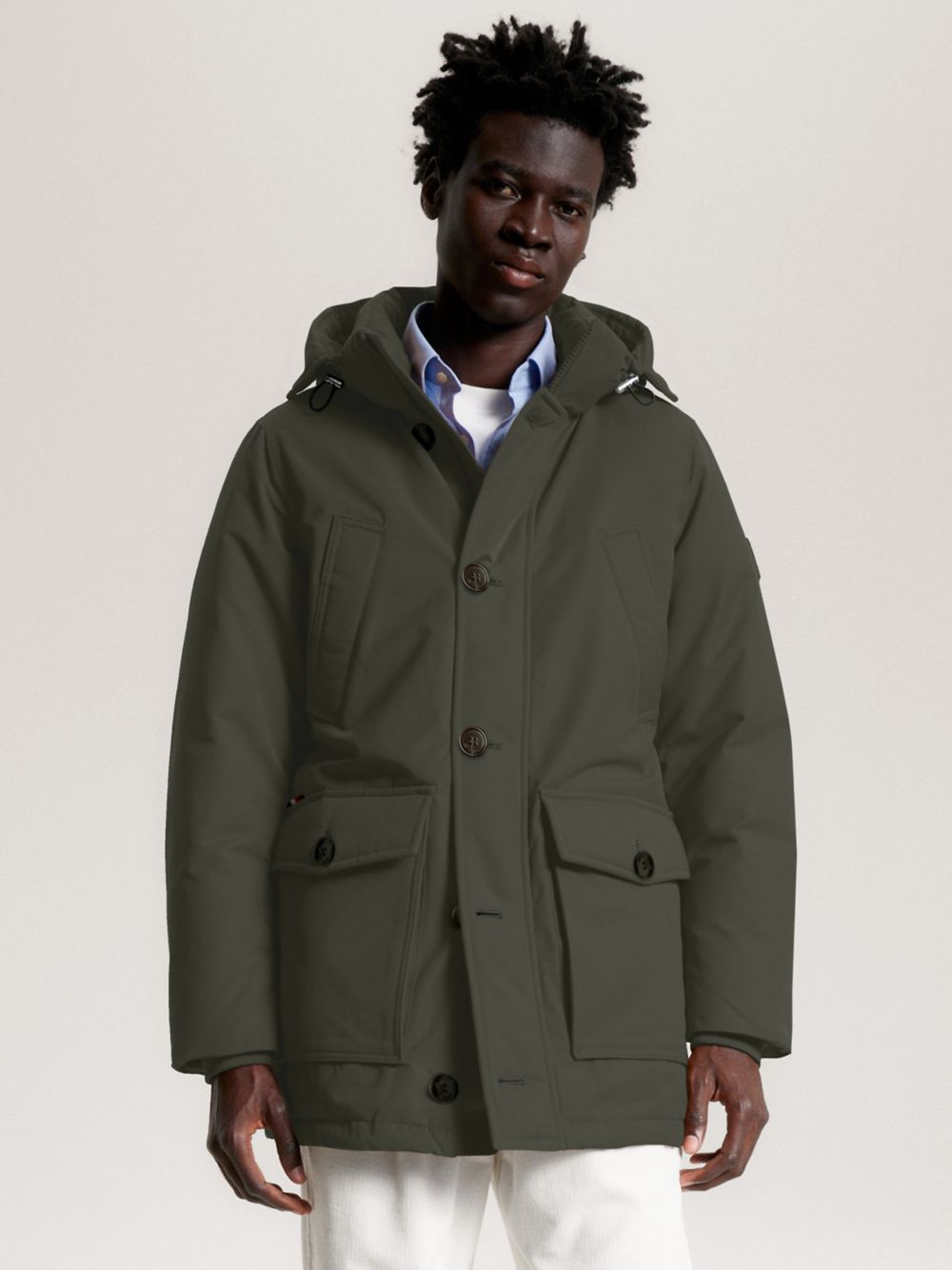 Hooded Recycled Down Parka - Army Green