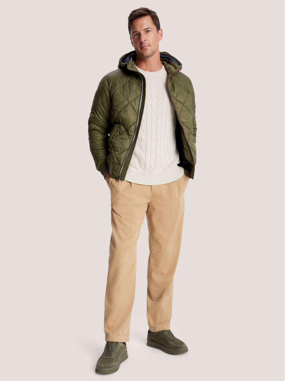 Hooded Diamond Quilted Jacket - Army Green