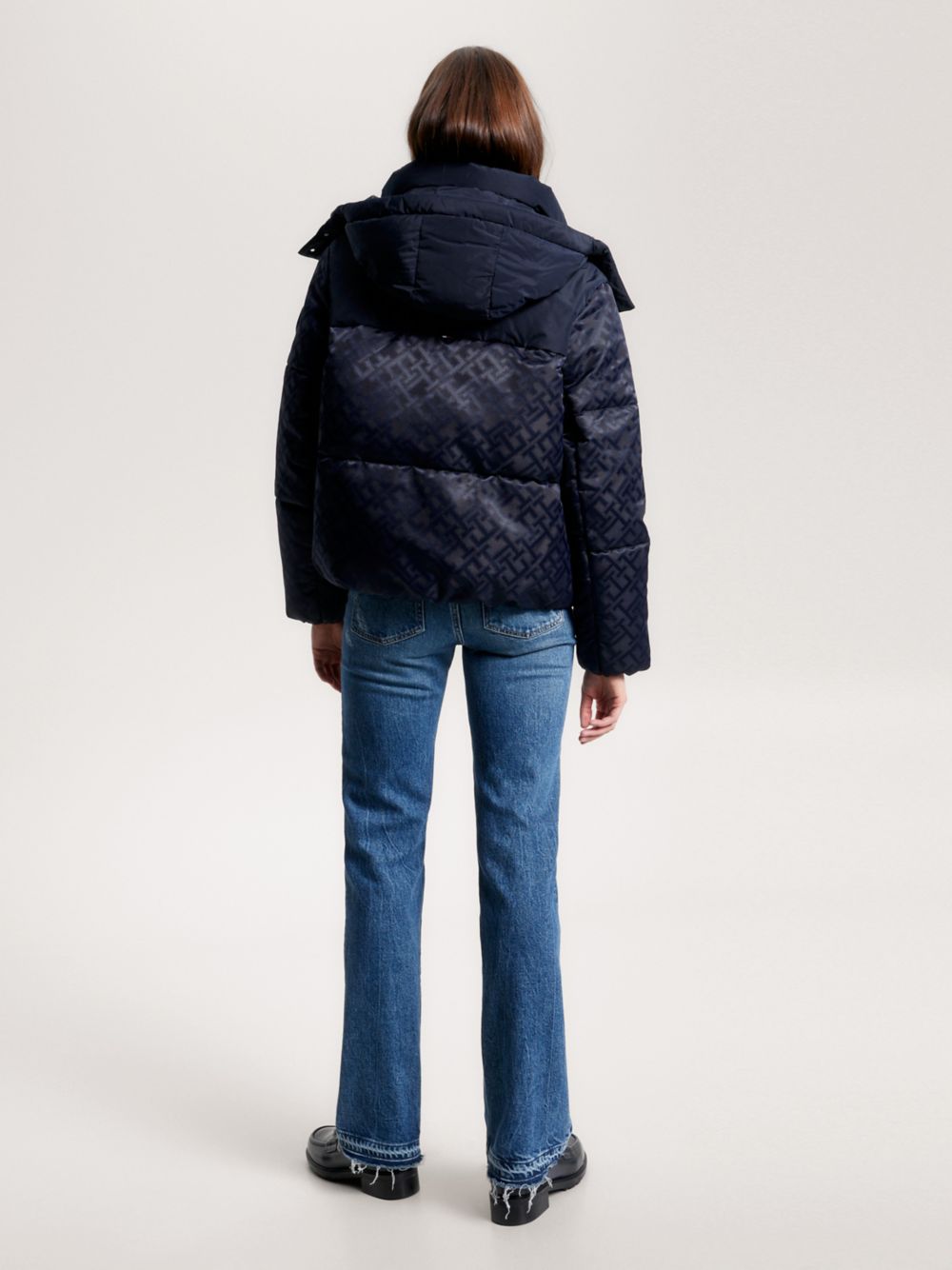New York Monogram Jacquard Puffer Jacket - Navy