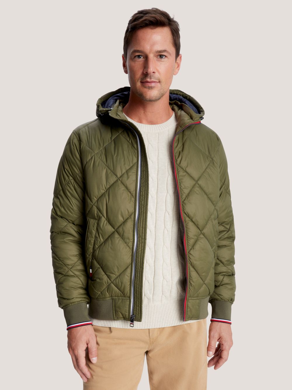 Hooded Diamond Quilted Jacket - Army Green