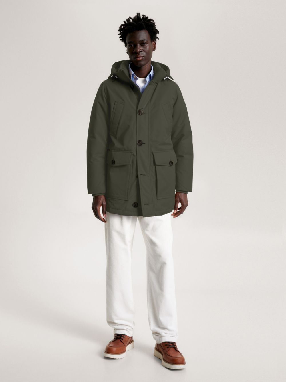 Hooded Recycled Down Parka - Army Green