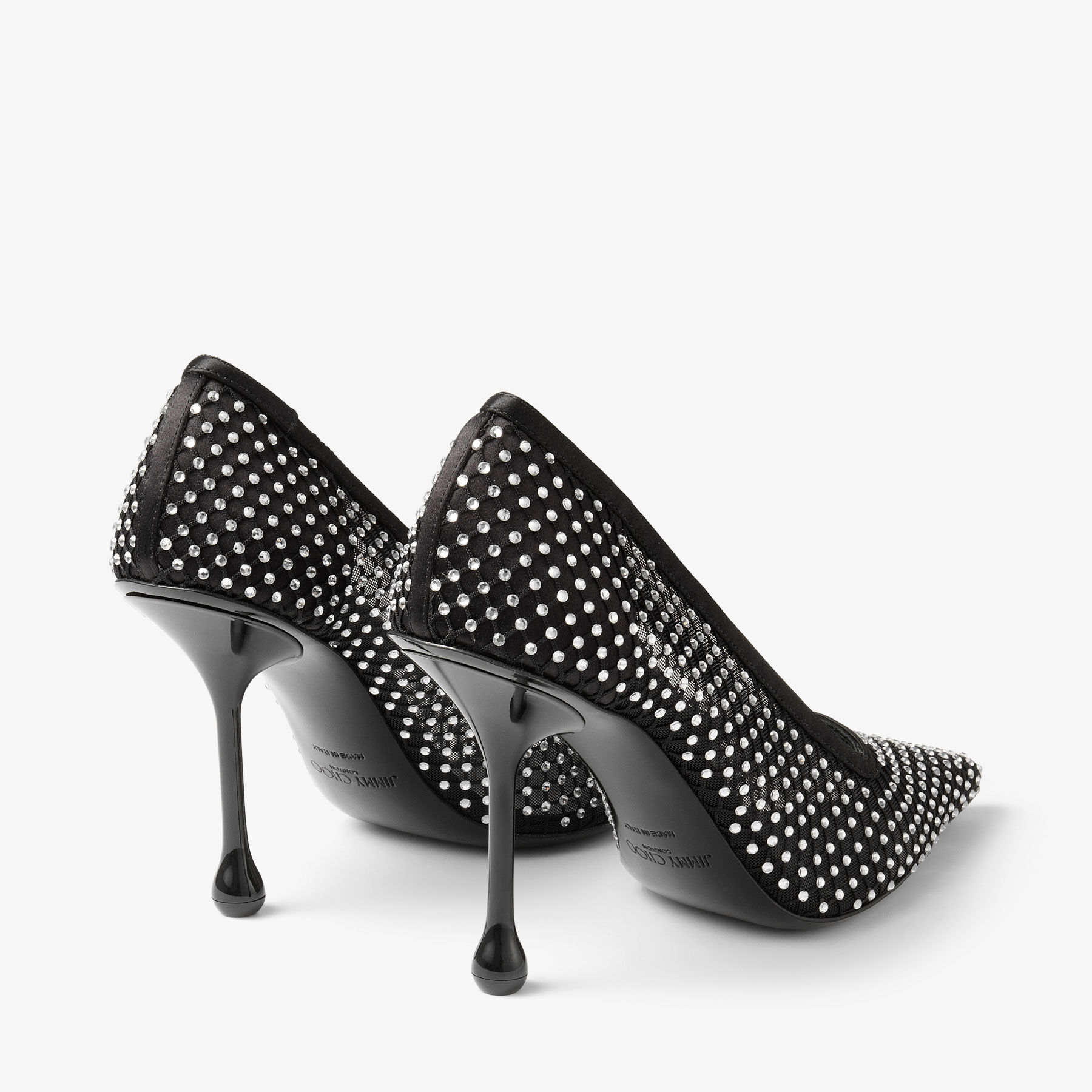 Ixia 95 Black Satin Crystal Mesh Pumps