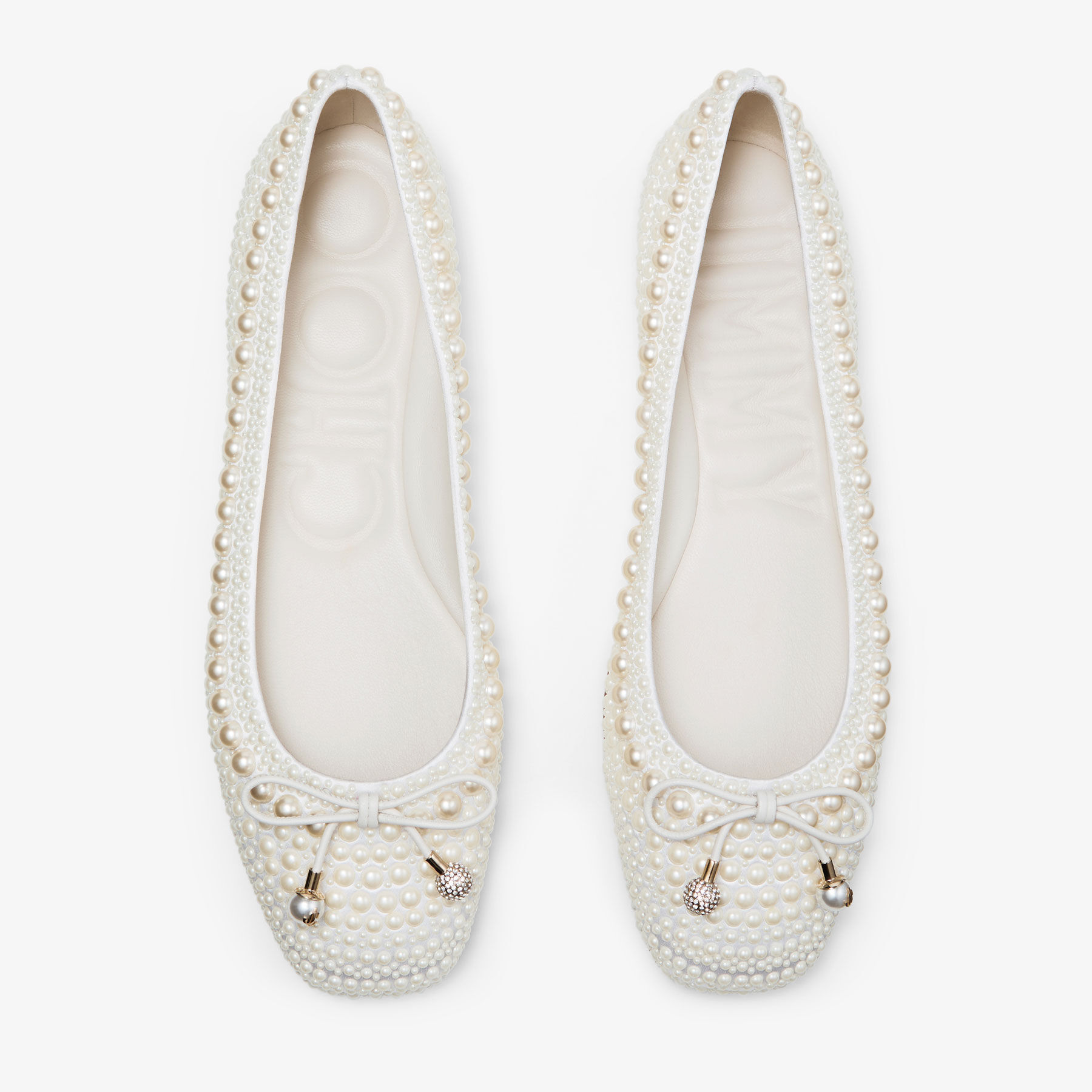 Elme Flat White Satin Pearl Flats
