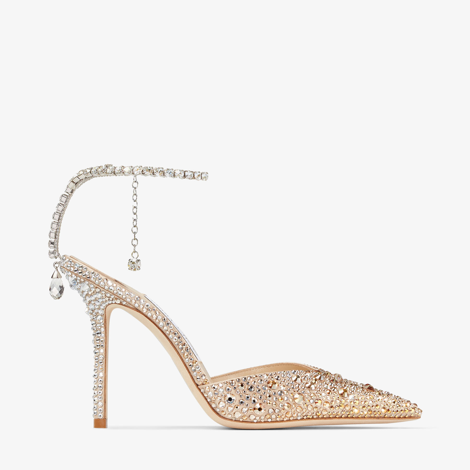 Saeda 100 Gold Satin Pumps with Crystals