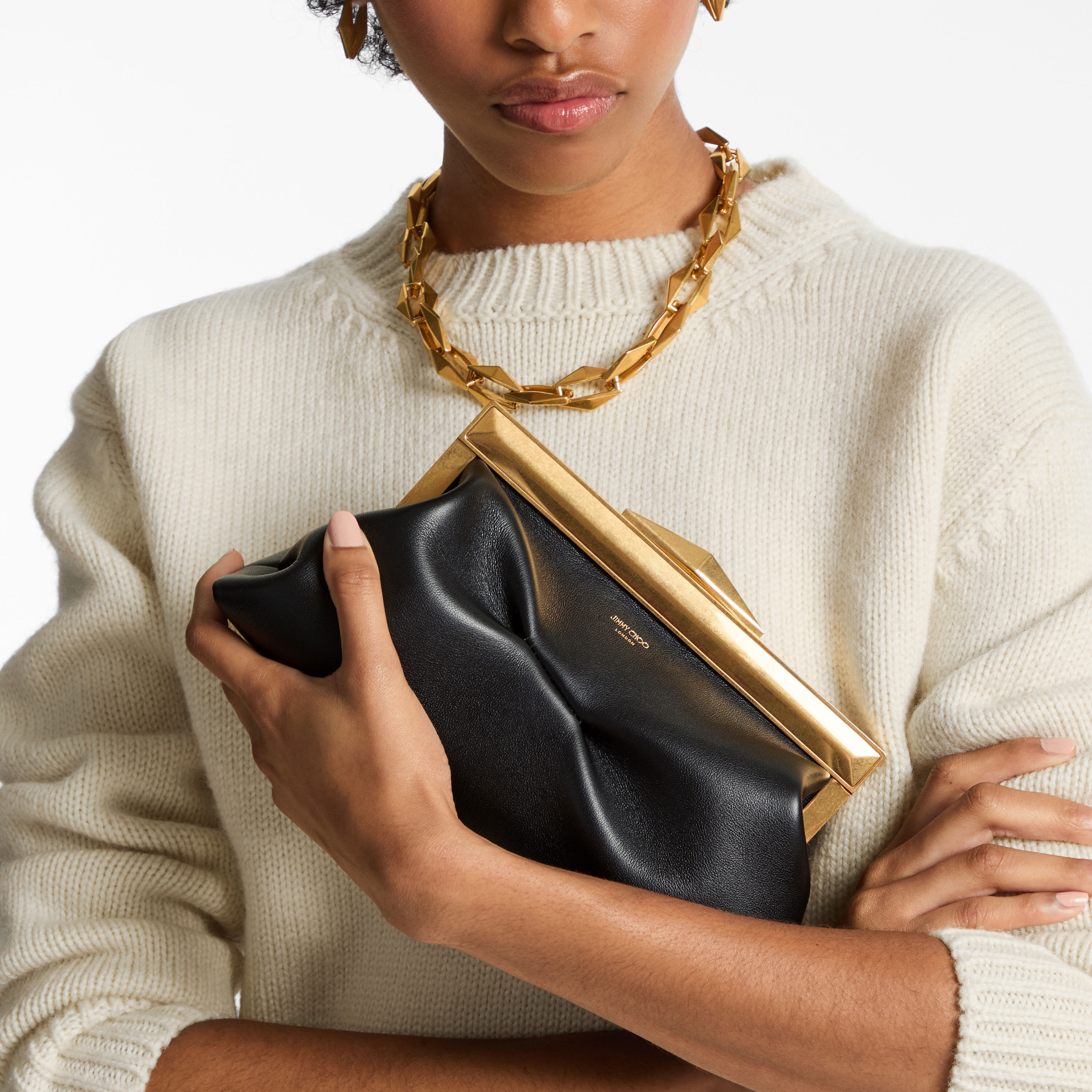 Diamond Frame Clutch S Black Leather Clutch Bag