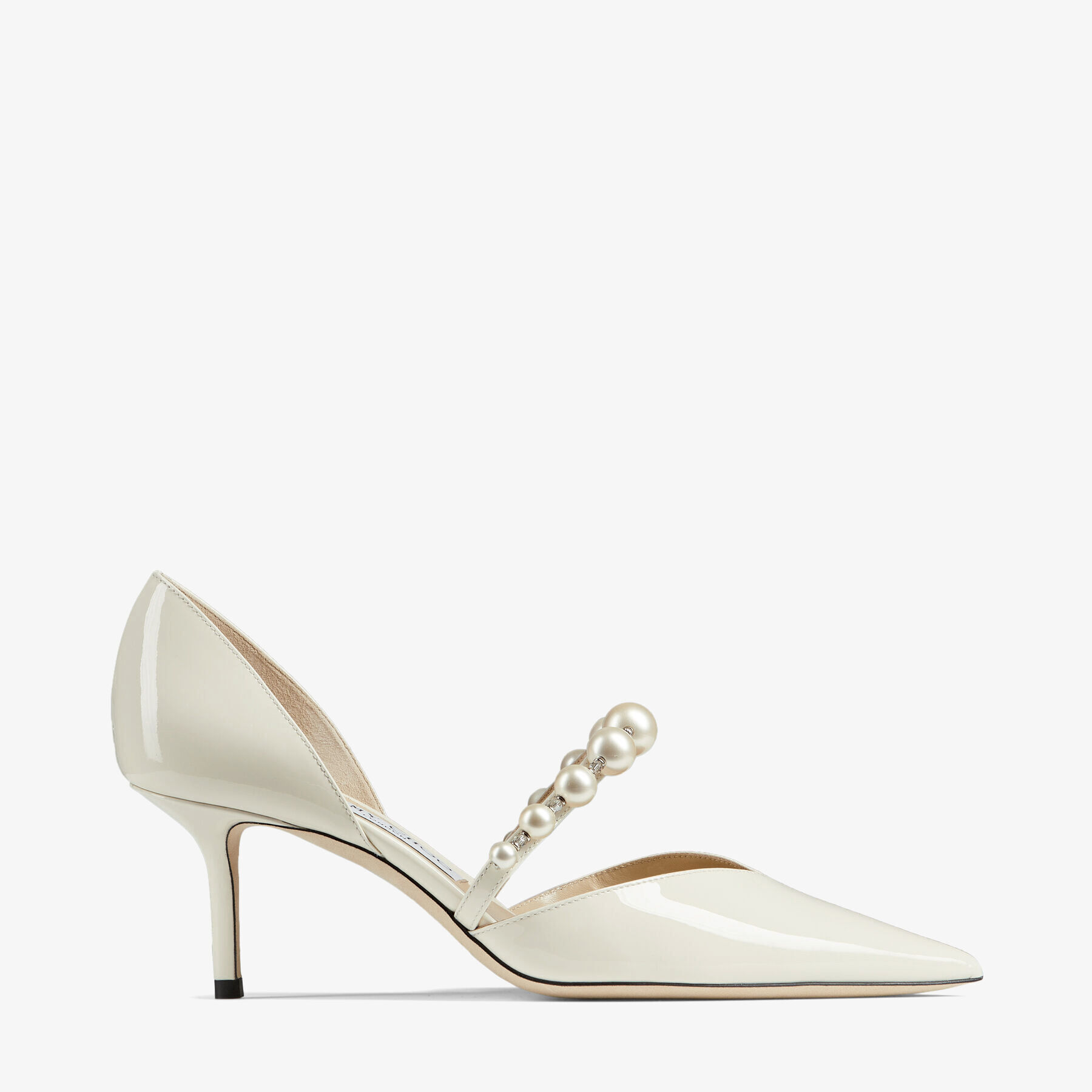 Aurelie 65 Latte Patent Leather Pointed Pumps with Pearl Embellishment