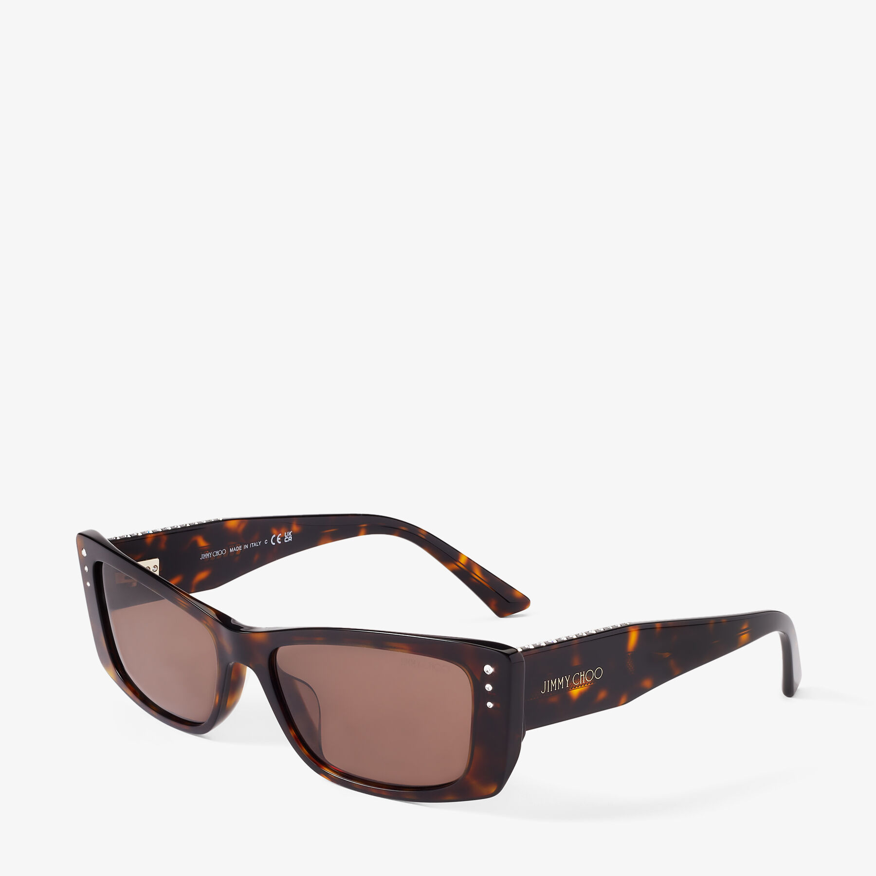 Lexy Brown Havana Rectangular Sunglasses with Crystals