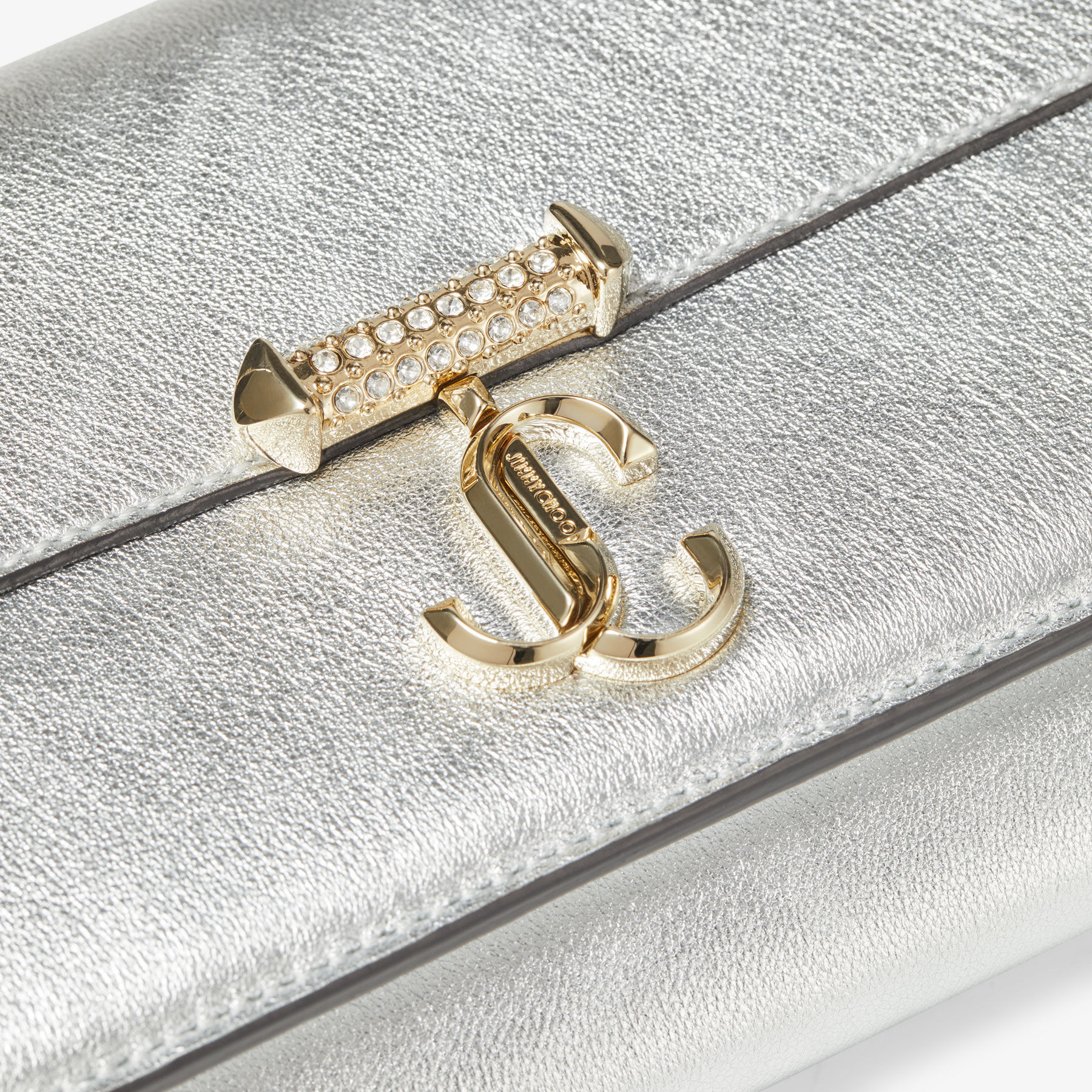 Avenue Wallet Silver Metallic Nappa Leather Wallet with Pearl Strap