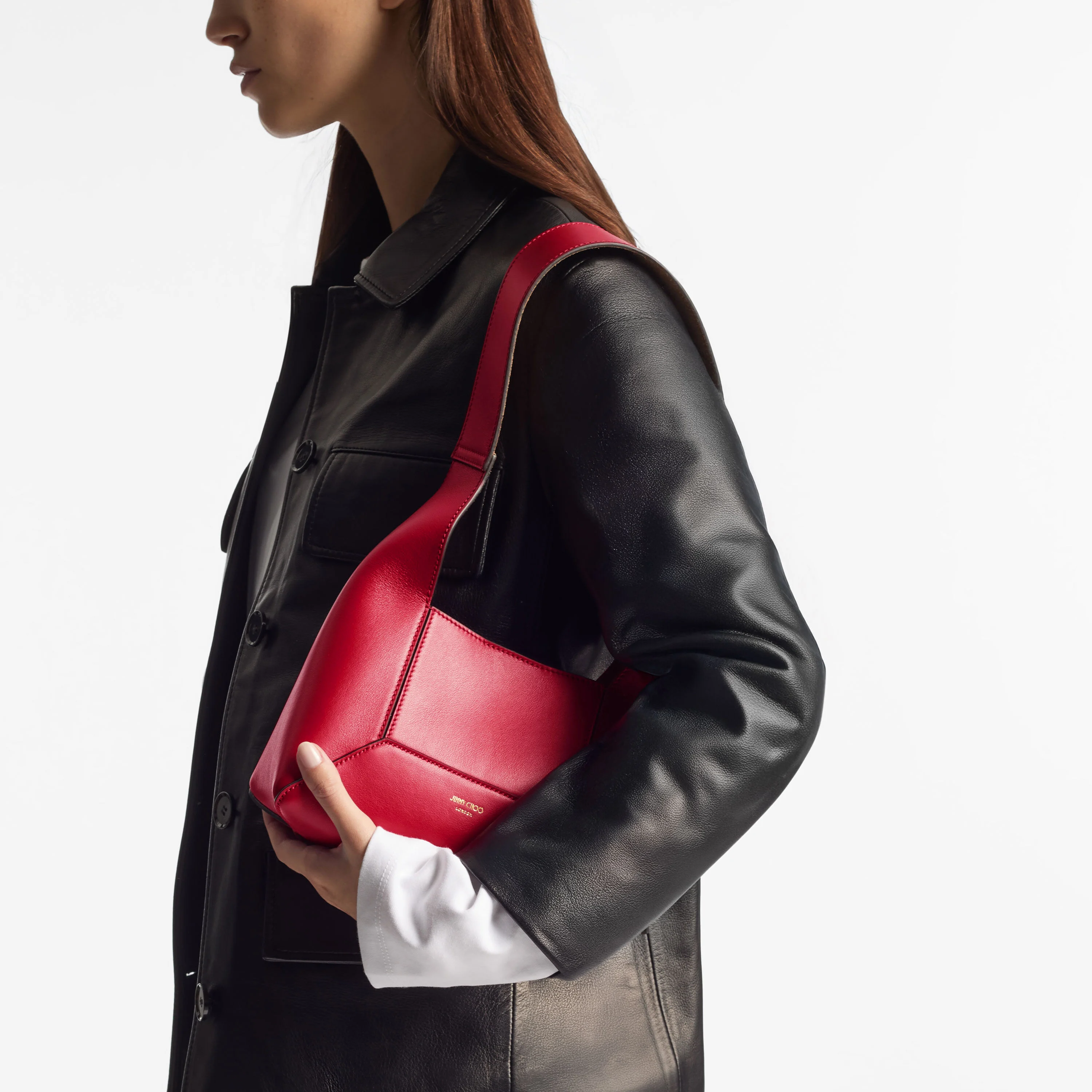 Diamond Hobo S Ruby Red Leather Shoulder Bag