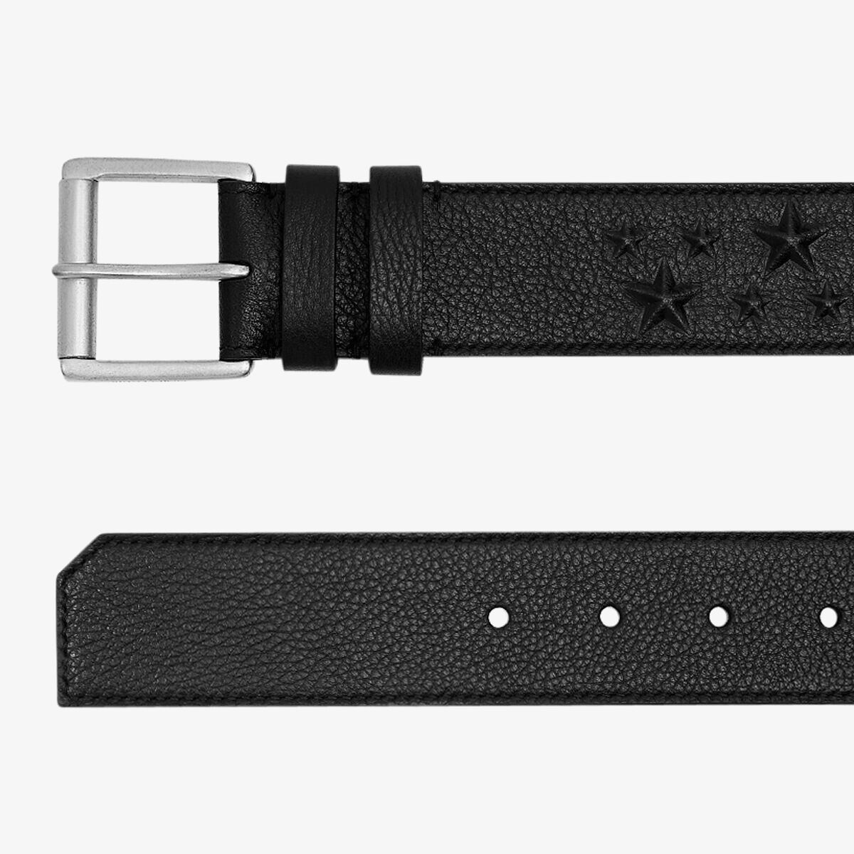 Archer Black Grainy Leather Belt with Embossed Stars