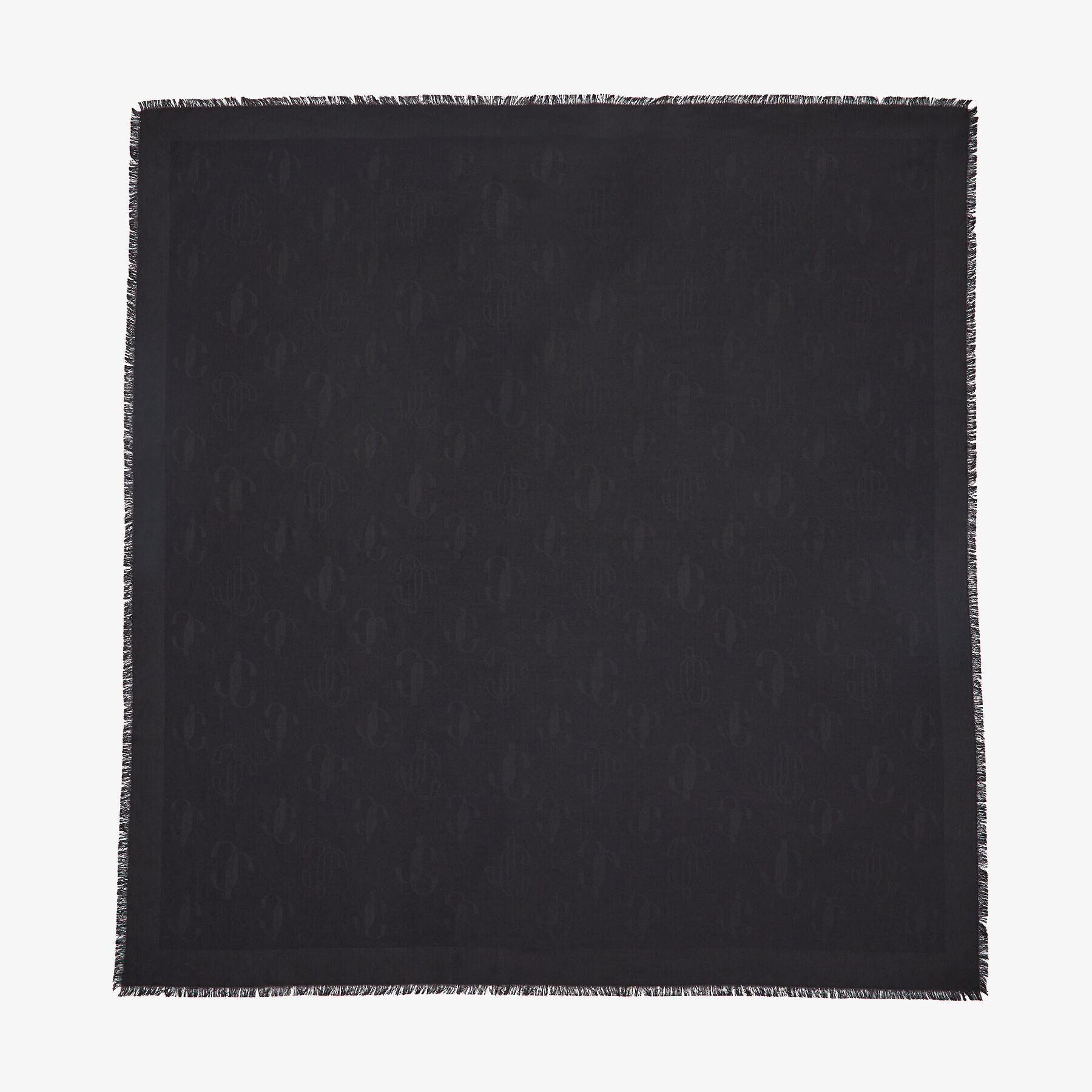 Emani Black Silk and Wool Jacquard Shawl