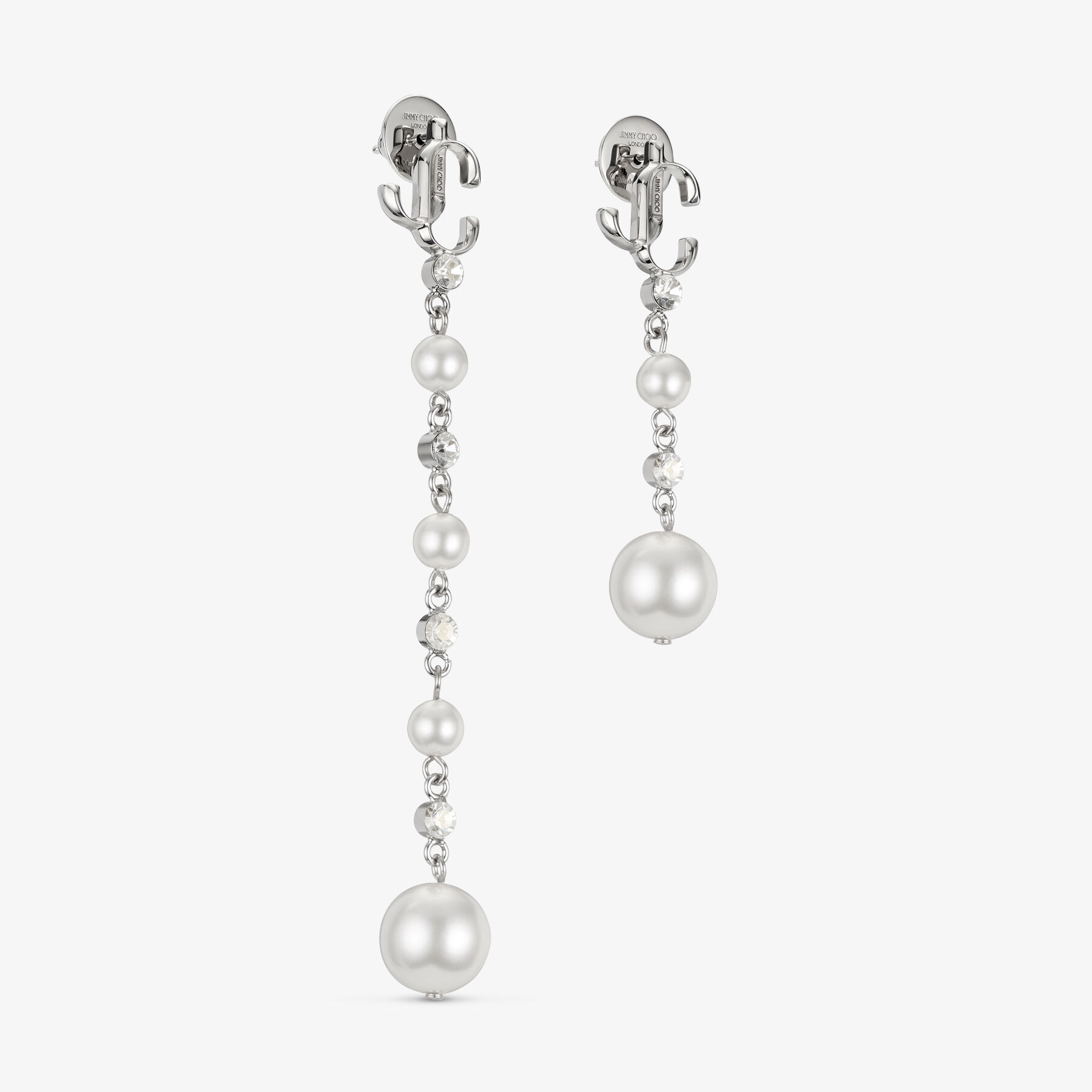 Pearl Drop Earring Silver-Finish Metal Pearl Drop Earrings with Crystals