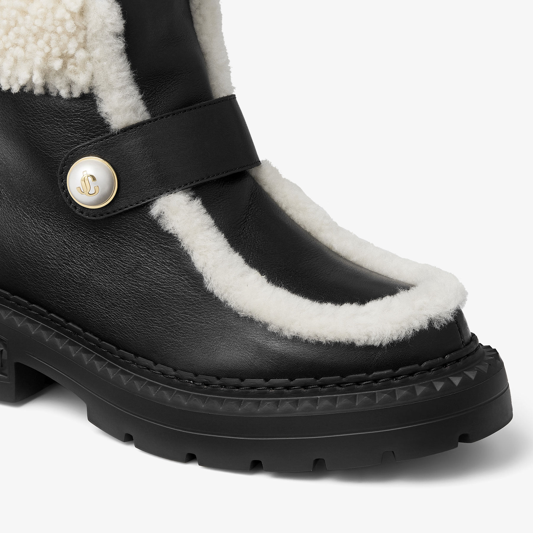 Shea Ankle Boot Flat Black Leather Shearling Ankle Boots