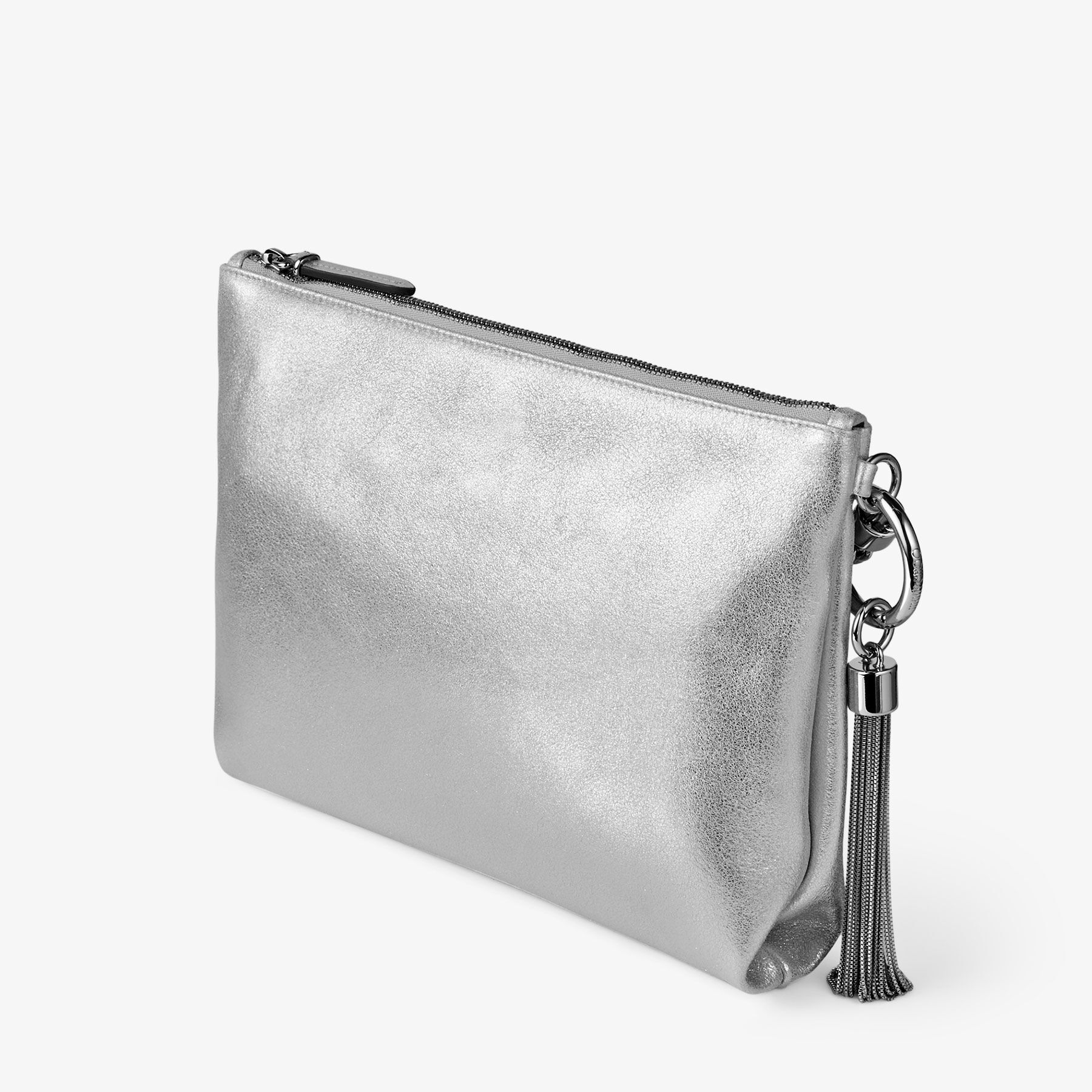 Callie Silver Metallic Leather Clutch Bag