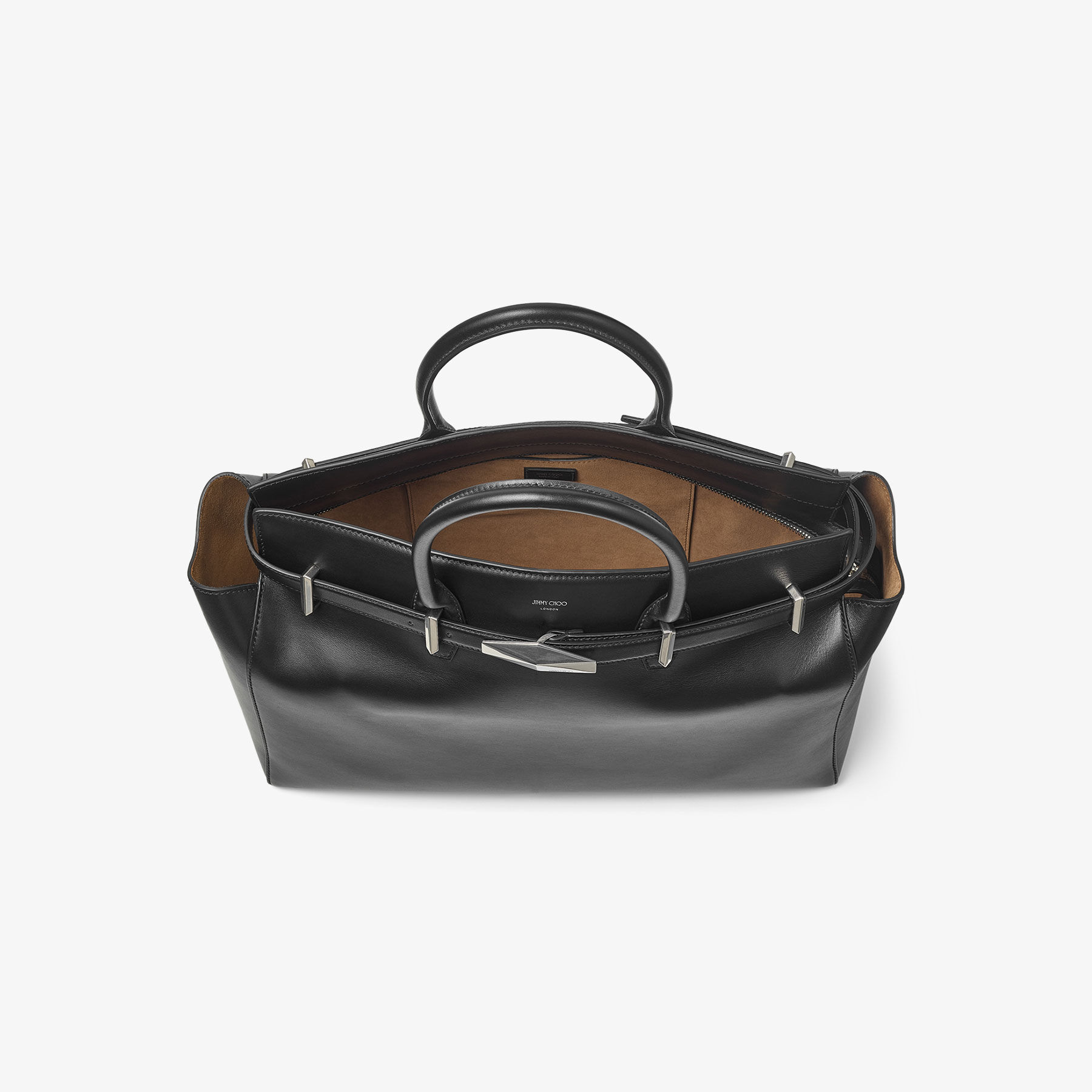 Diamond Belted Top Handle M Black Leather Top Handle Bag