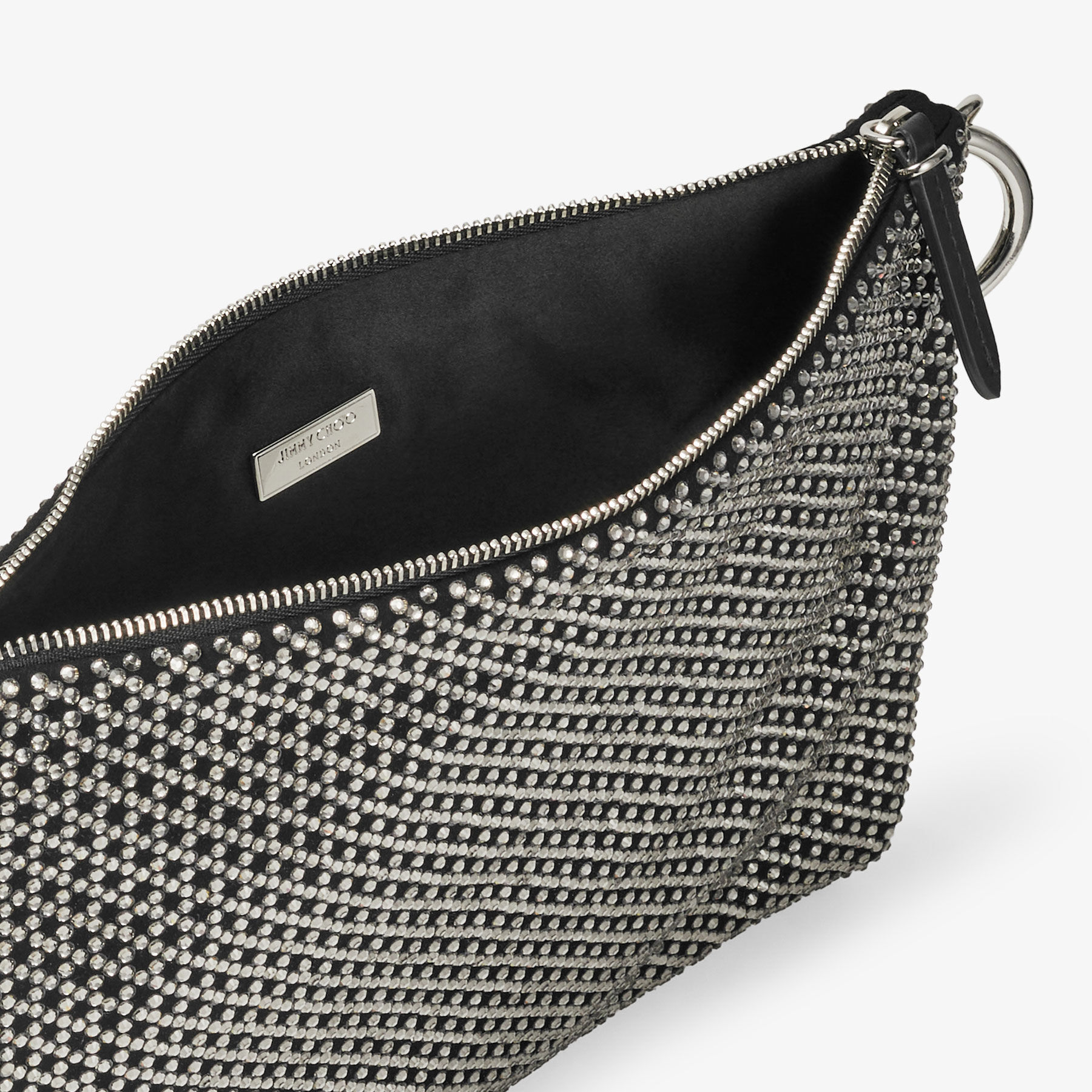 Callie Black Diamond Motif Crystal Hotfix on Suede Clutch Bag