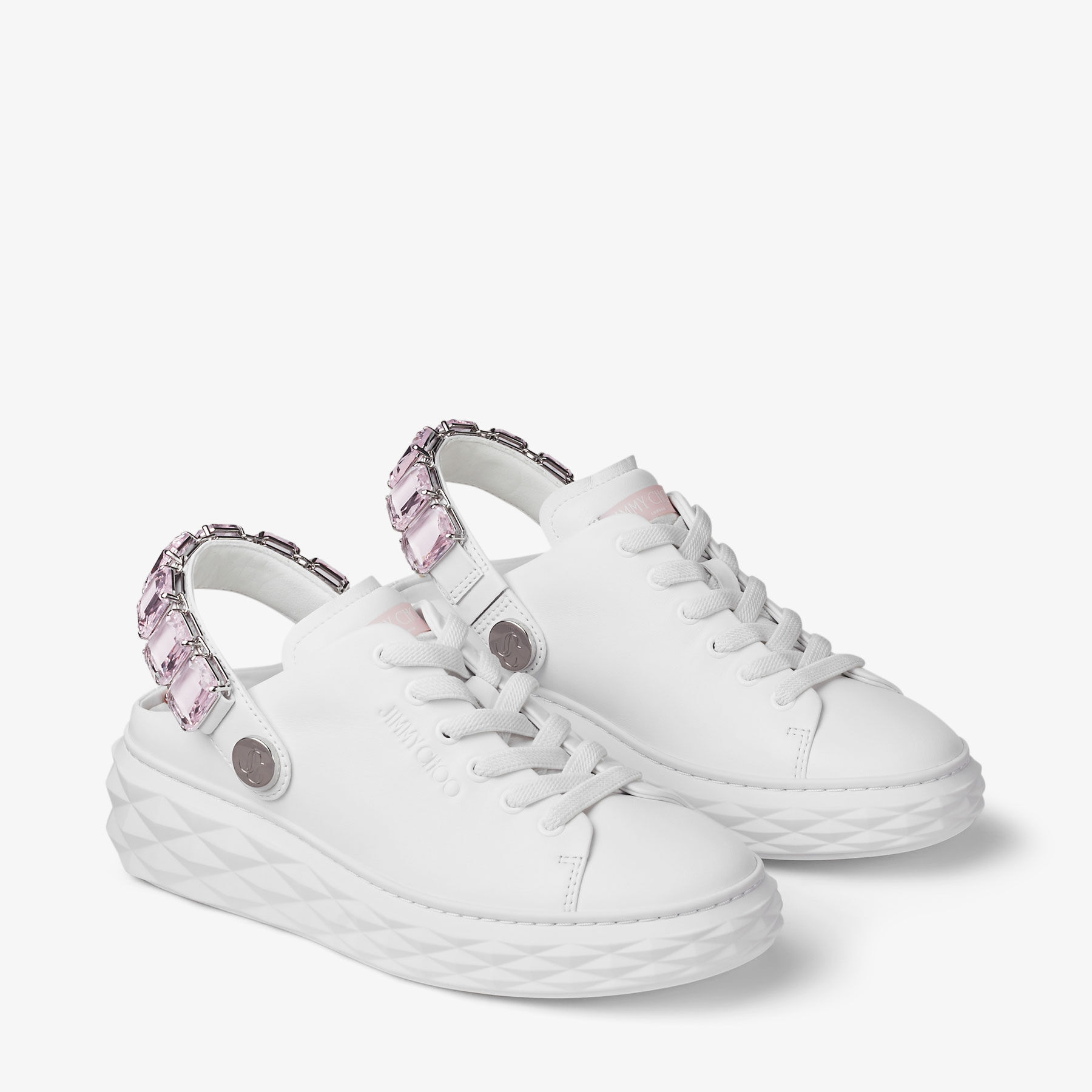 Diamond Sling White/Pink Nappa Leather Crystal Trainers