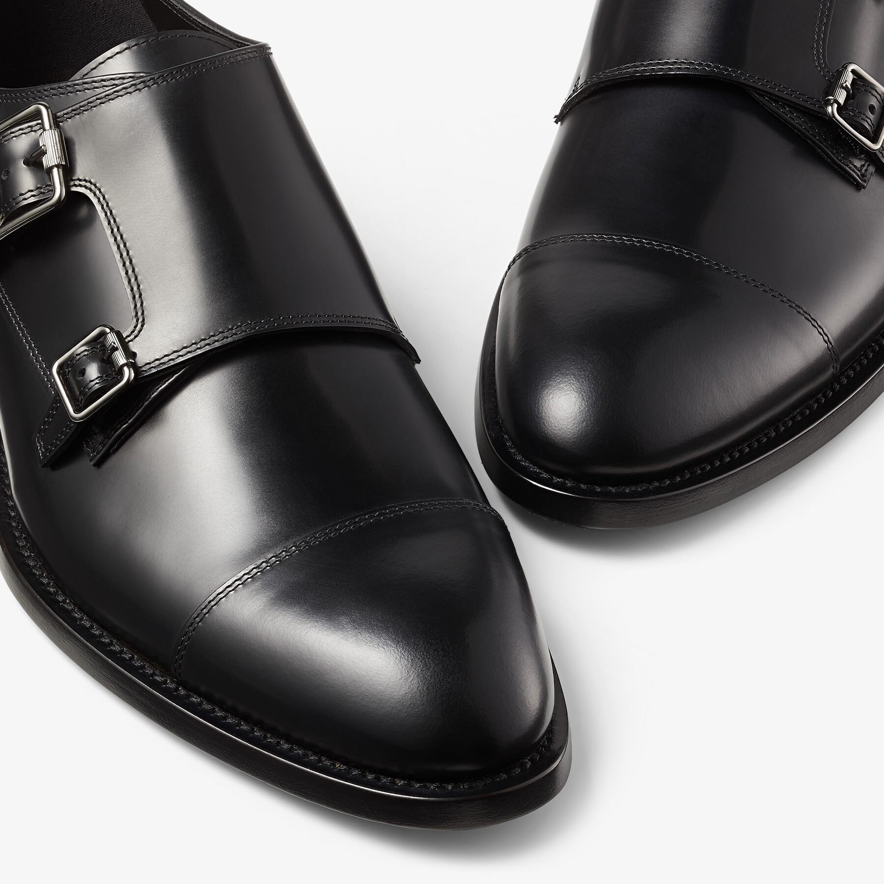 Finnion Monkstrap Black Brush Off Leather Monk Strap Shoes